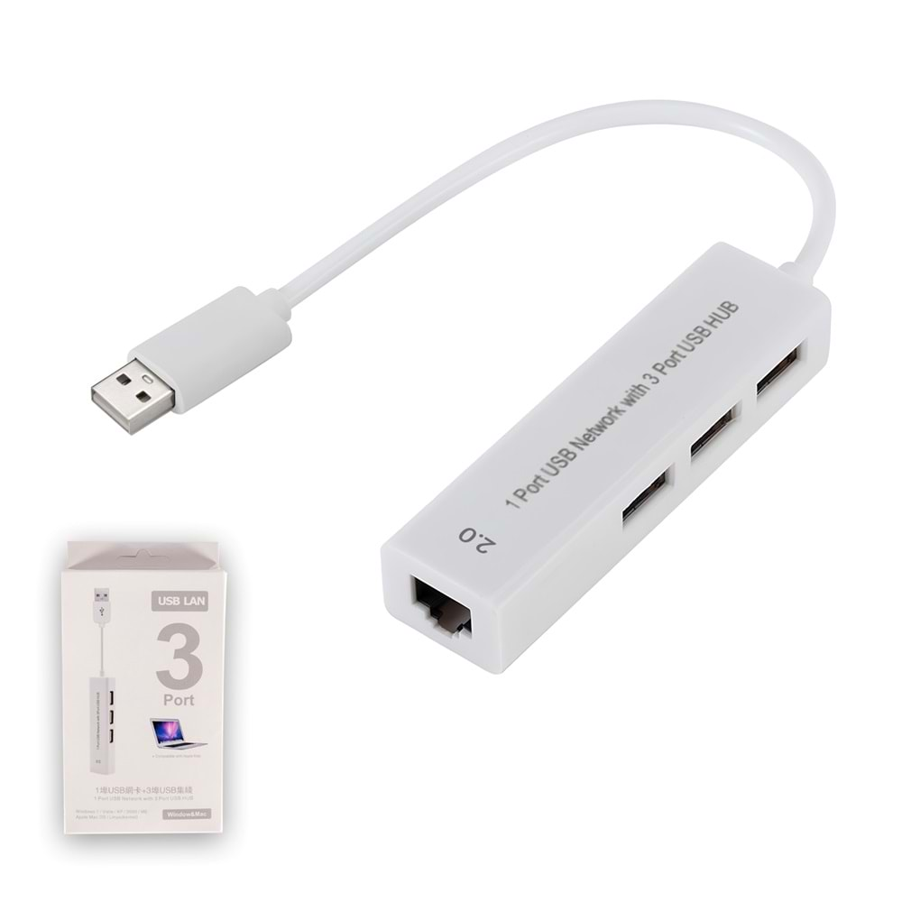 GABBLE GAB-UEH03 USB TO ETHERNET 3 PORT ÇOKLAYICI